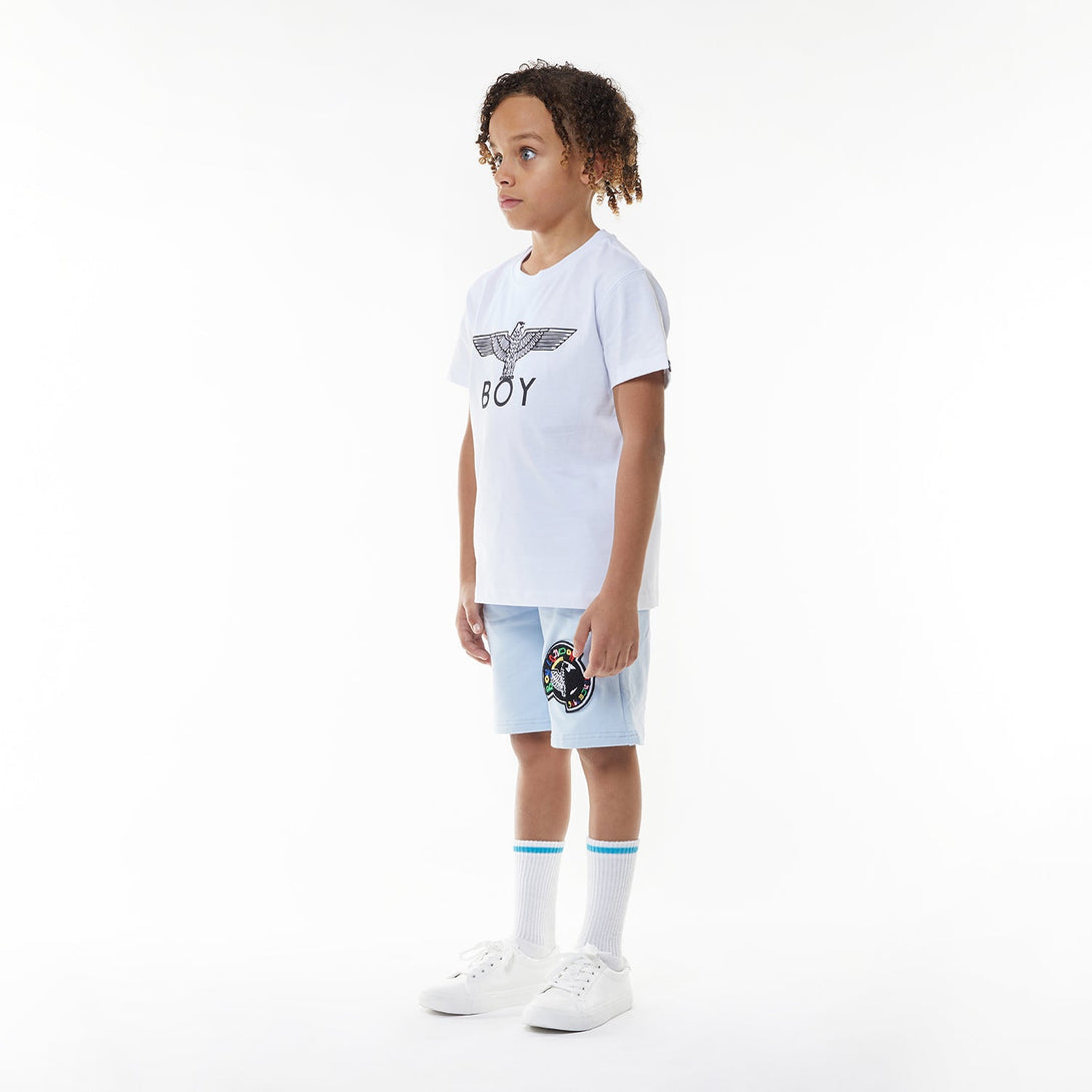 BOYS KIDS BADGE SHORTS - SKY BLUE