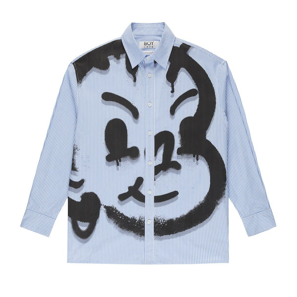 CARTOON PRINT CITY SHIRT - SKY BLUE/WHITE