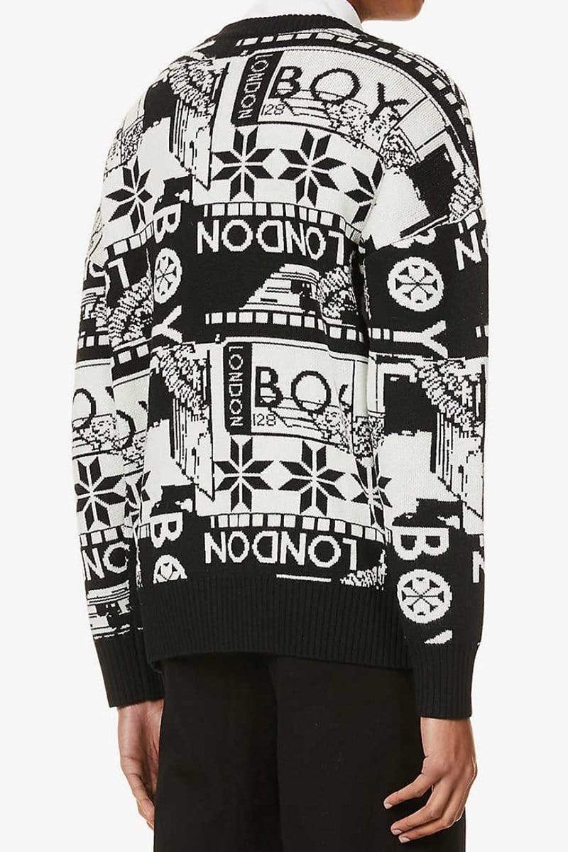 MOSAIC PRINT KNITTED SWEATER - BLACK