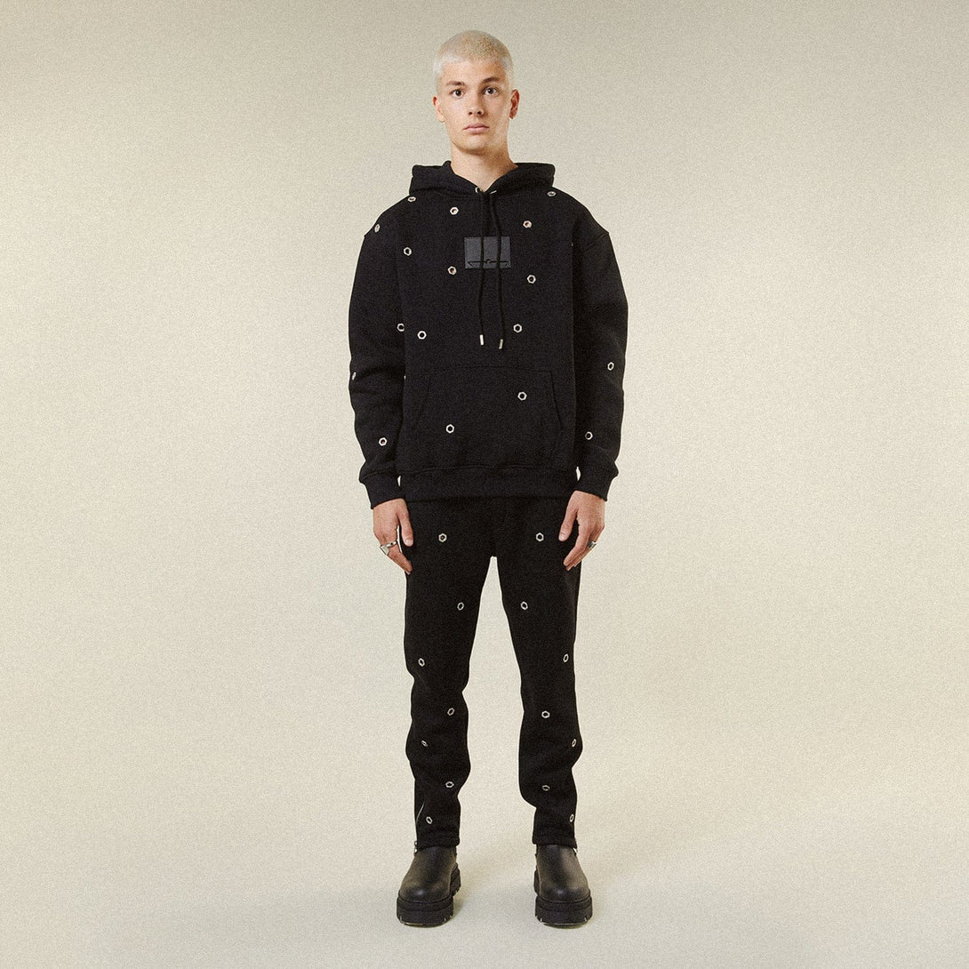 MULTI EYELET HOODIE - BLACK