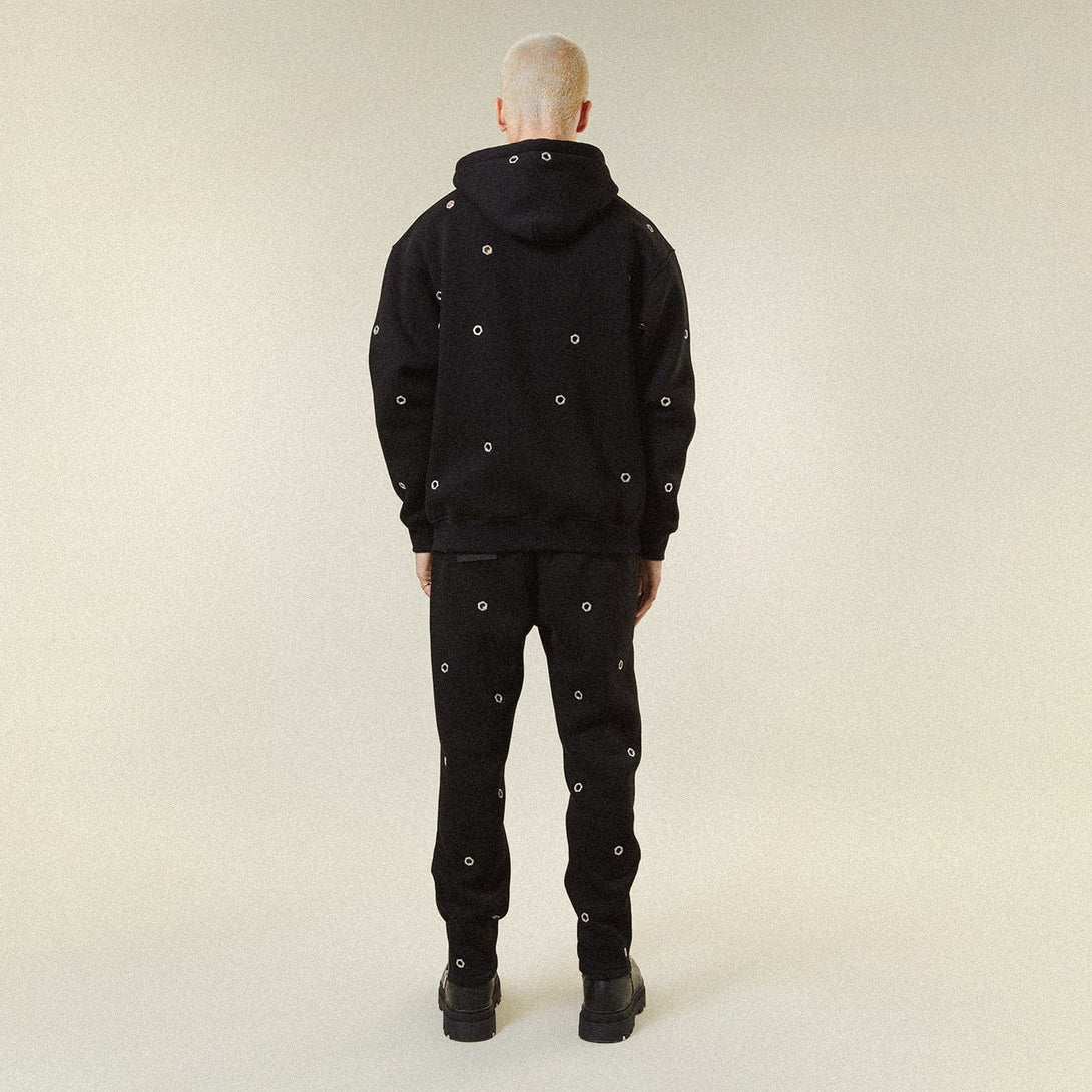 MULTI EYELET HOODIE - BLACK