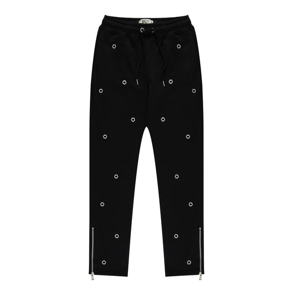 MULTI EYELET TRACK PANTS - BLACK