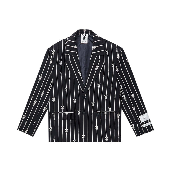 PLAYBOY X BOY BUNNY PINSTRIPE BLAZER - BLACK