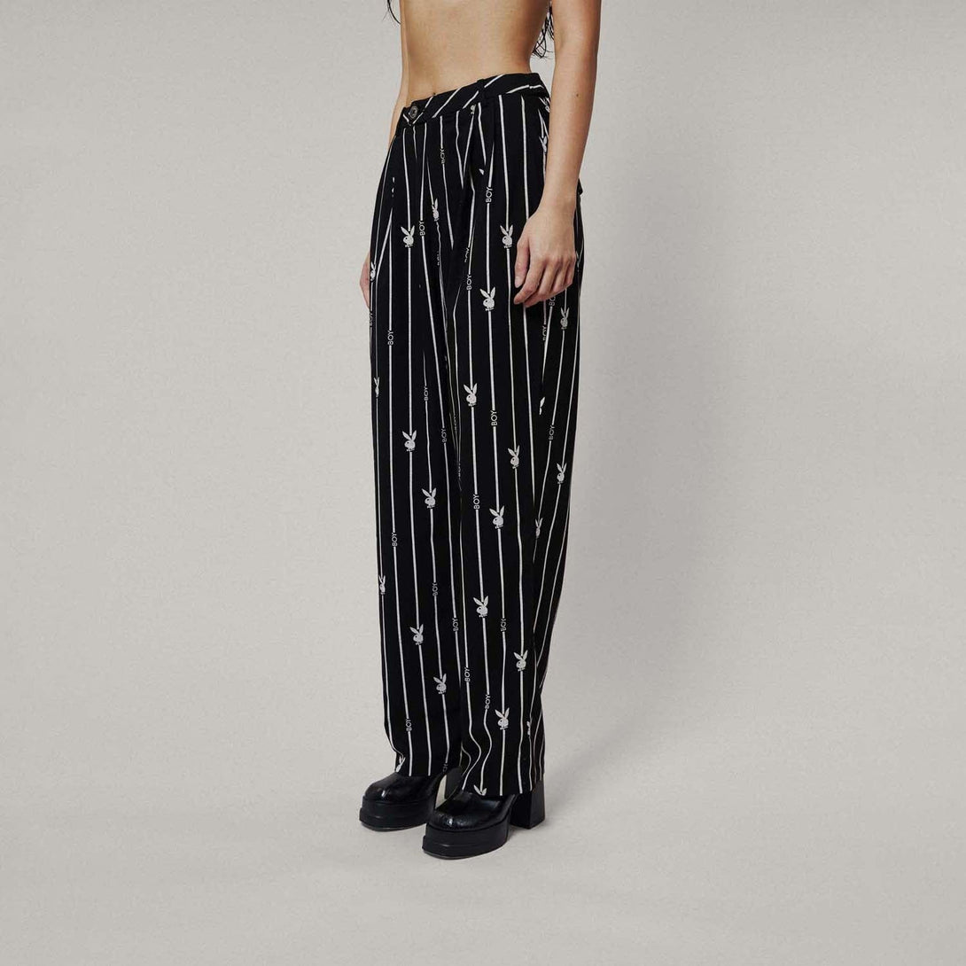 PLAYBOY X BOY BUNNY PINSTRIPE TROUSERS - BLACK