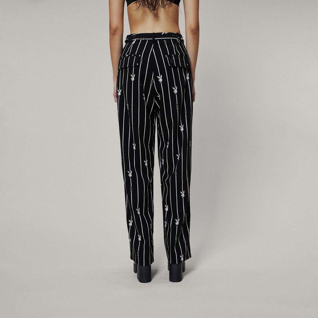 PLAYBOY X BOY BUNNY PINSTRIPE TROUSERS - BLACK