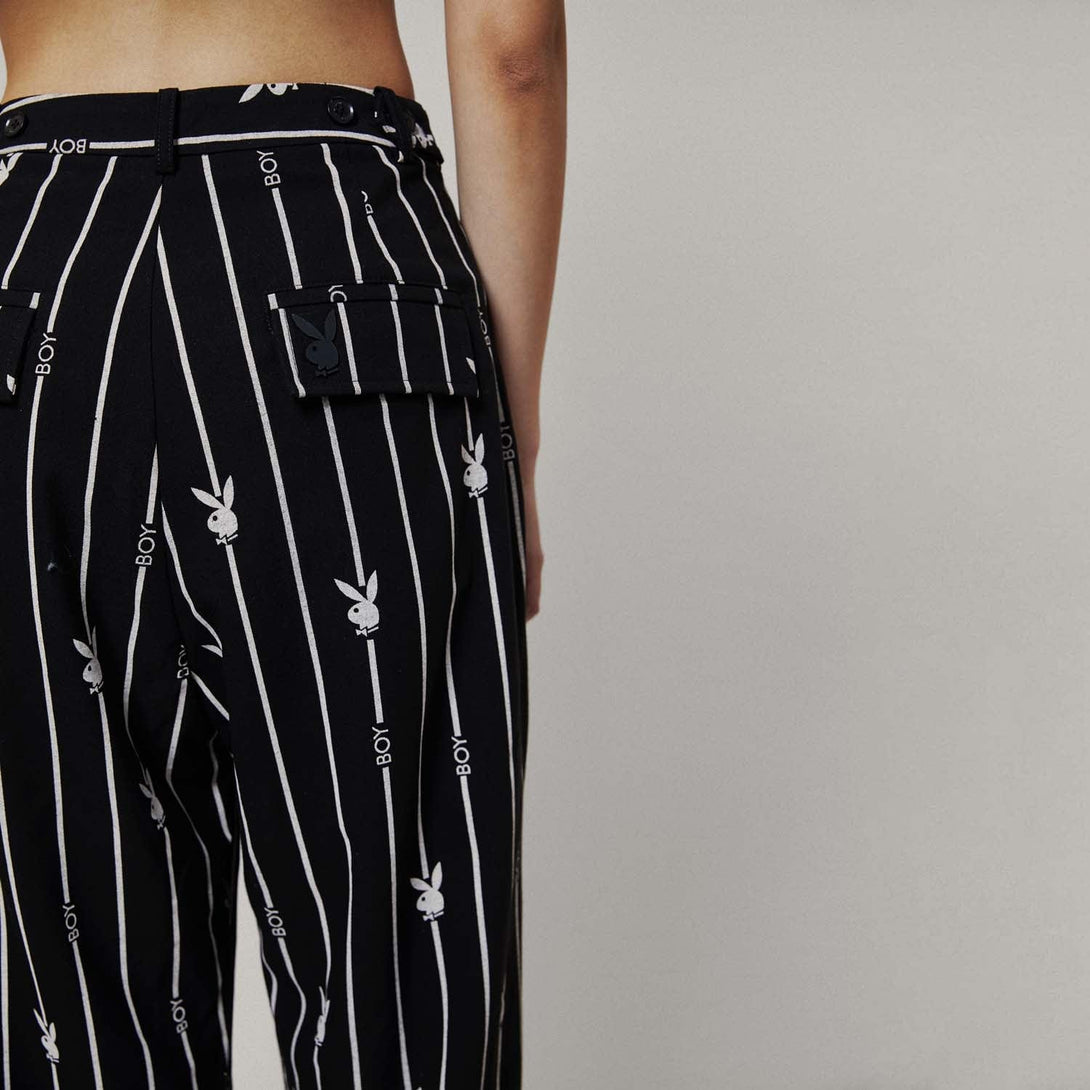 PLAYBOY X BOY BUNNY PINSTRIPE TROUSERS - BLACK