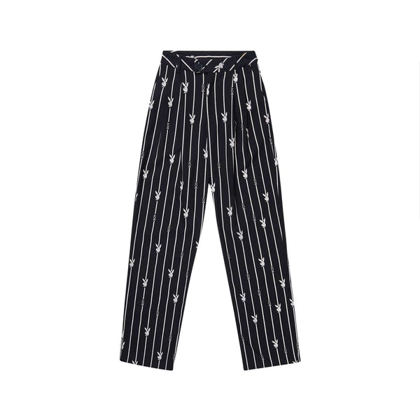 PLAYBOY X BOY BUNNY PINSTRIPE TROUSERS - BLACK