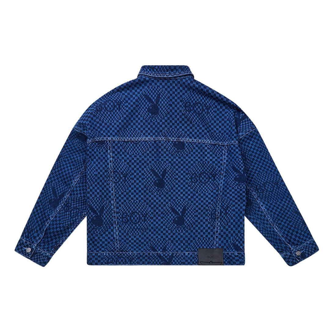 PLAYBOY X BOY CHECKERBOARD DENIM JACKET - BLUE