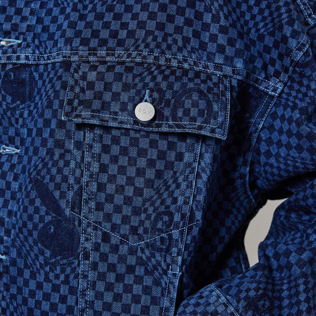 PLAYBOY X BOY CHECKERBOARD DENIM JACKET - BLUE