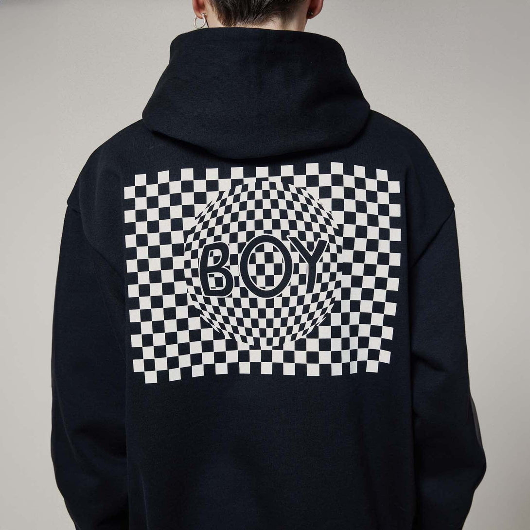 PLAYBOY X BOY CHECKERBOARD VORTEX HOODIE - BLACK