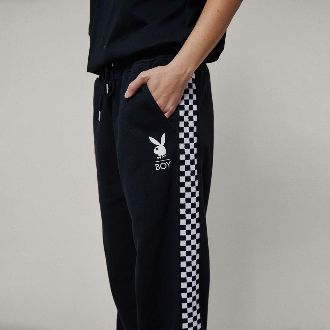 PLAYBOY X BOY CHECKERBOARD VORTEX JOGGERS - BLACK