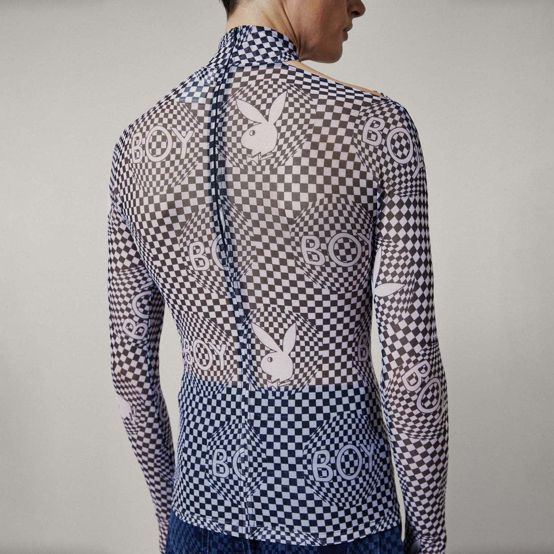 PLAYBOY X BOY CHECKERBOARD VORTEX MESH TOP - BLACK/WHITE