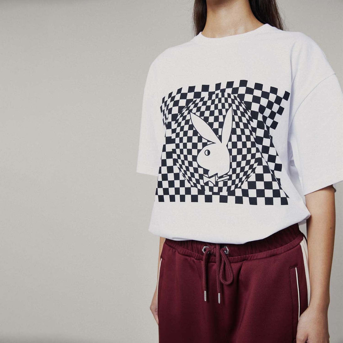 PLAYBOY X BOY CHECKERBOARD VORTEX T-SHIRT - WHITE