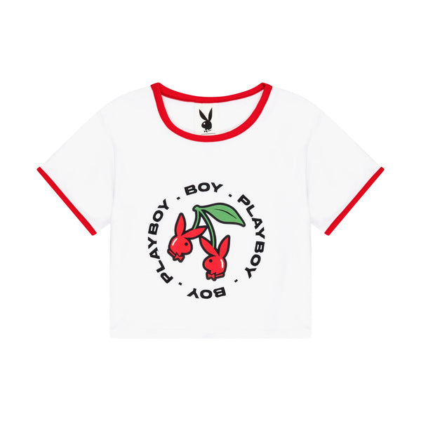 PLAYBOY X BOY DOUBLE CHERRY RINGER T-SHIRT - WHITE