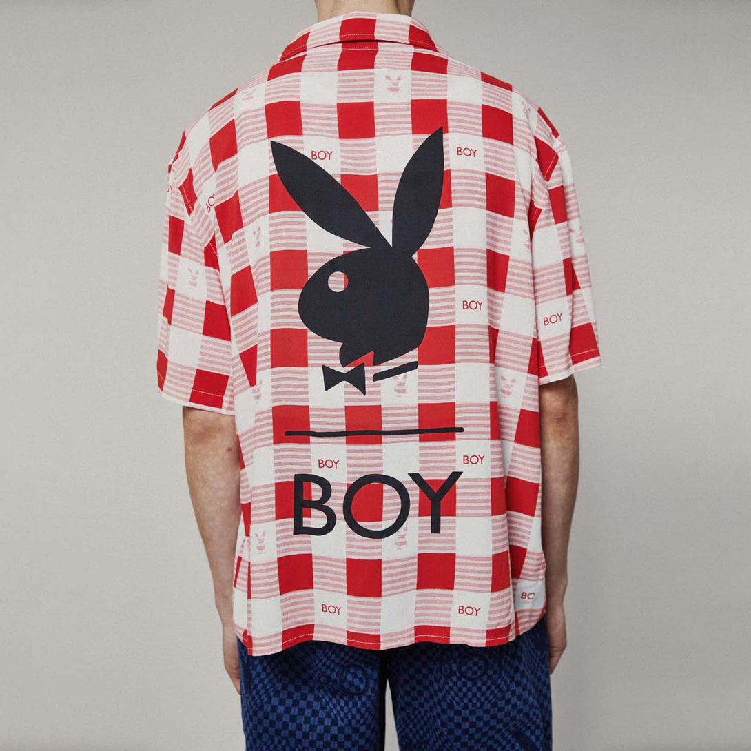 PLAYBOY X BOY GINGHAM BUNNY RESORT SHIRT - RED/WHITE