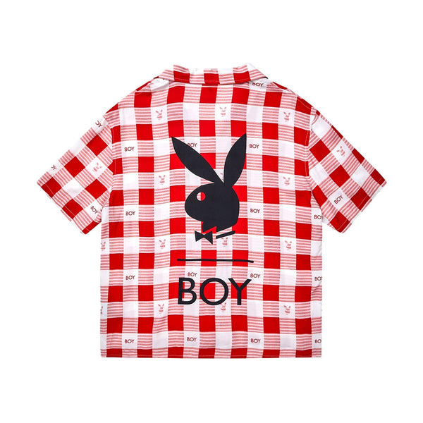 PLAYBOY X BOY GINGHAM BUNNY RESORT SHIRT - RED/WHITE