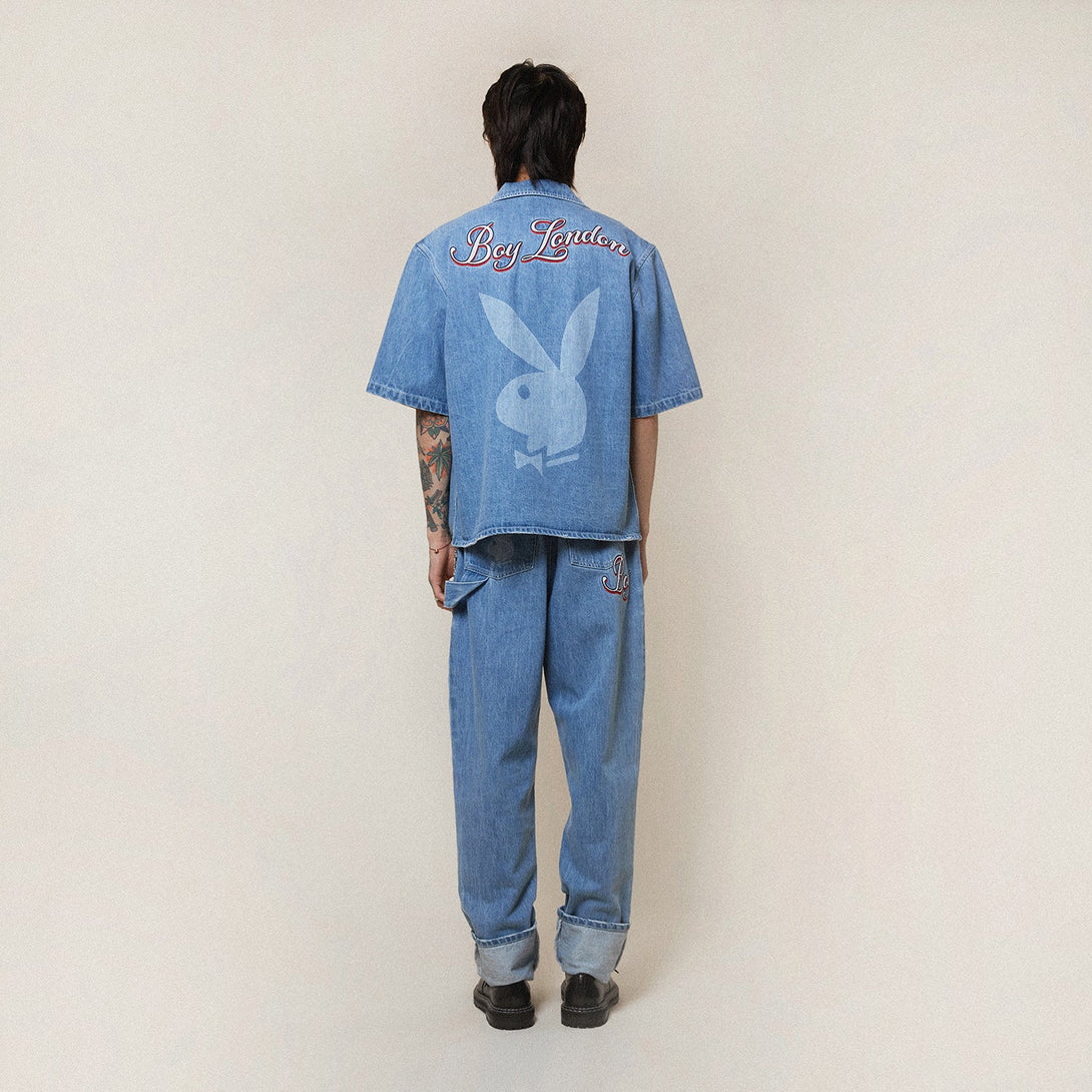 PLAYBOY X BOY JUMBO BUNNY DENIM SHIRT - MID LIGHT WASH