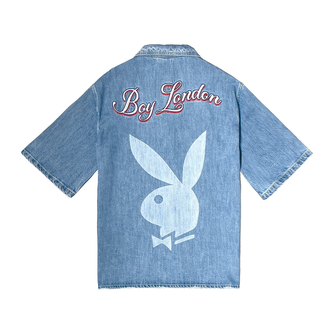 PLAYBOY X BOY JUMBO BUNNY DENIM SHIRT - MID LIGHT WASH