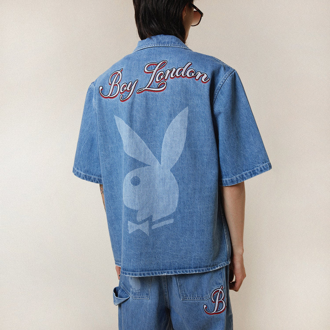 PLAYBOY X BOY JUMBO BUNNY DENIM SHIRT - MID LIGHT WASH