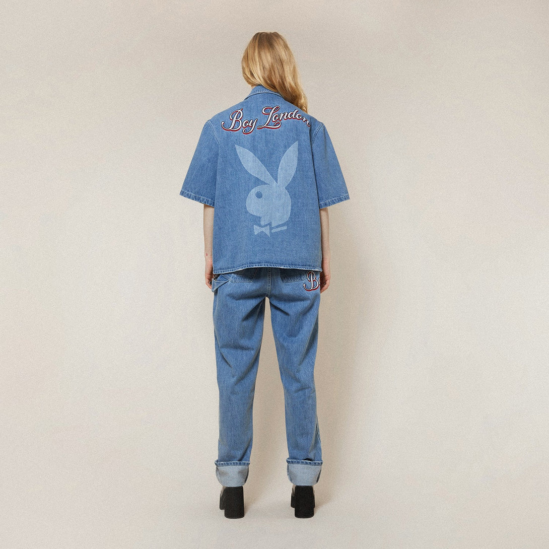 PLAYBOY X BOY JUMBO BUNNY DENIM SHIRT - MID LIGHT WASH