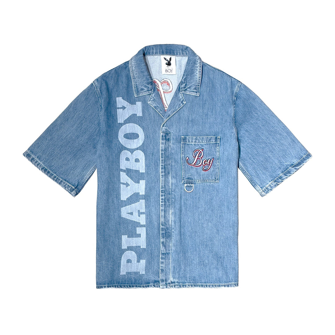 PLAYBOY X BOY JUMBO BUNNY DENIM SHIRT - MID LIGHT WASH