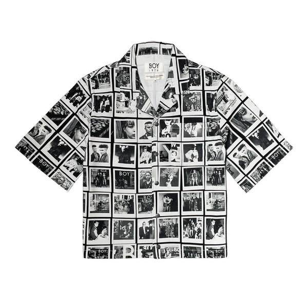 POLAROID MEMORIES BOXY DENIM SHIRT - BLACK/WHITE