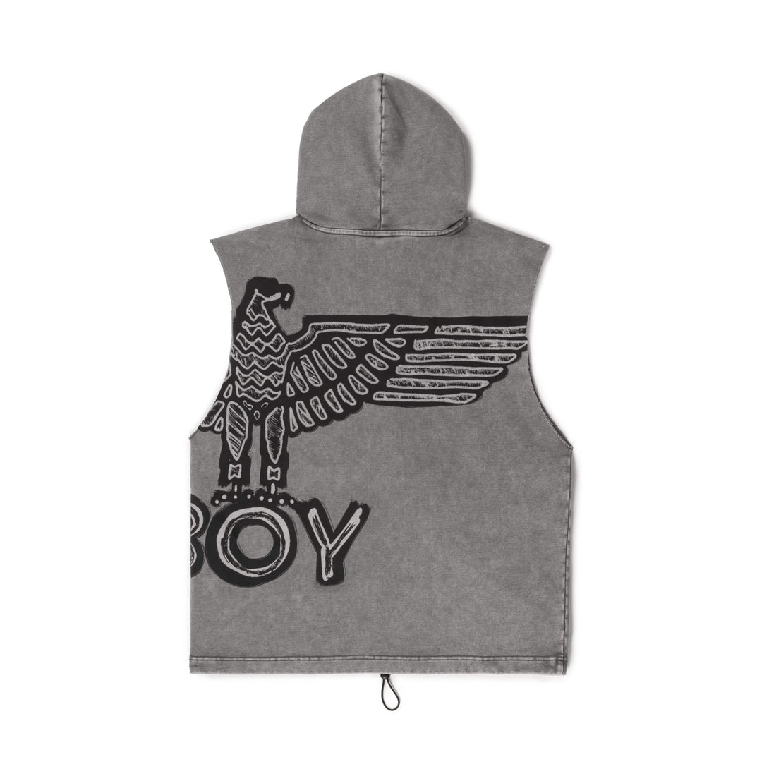 STENCIL SHORT SLEEVE HOOD - GREY