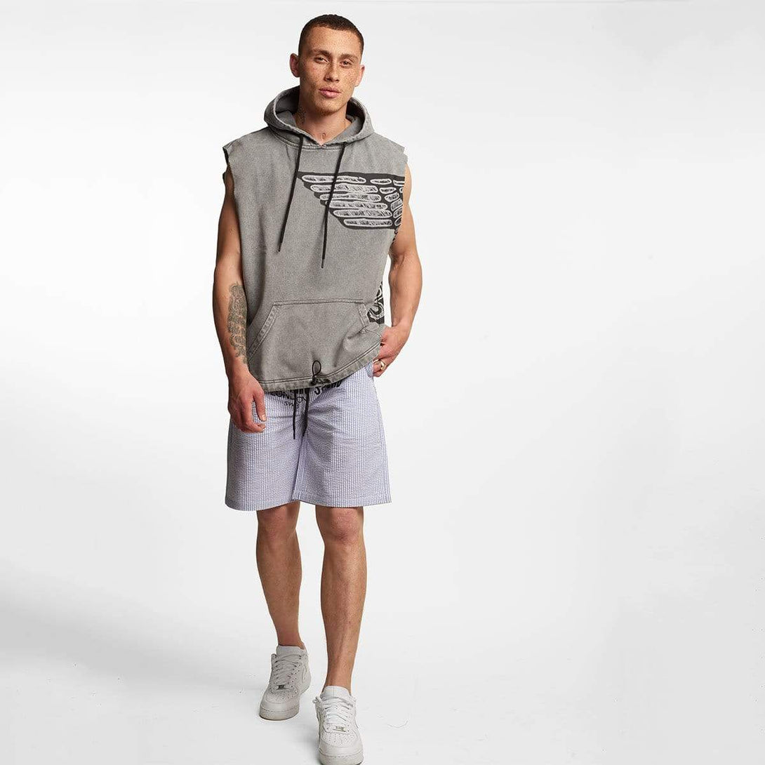 STENCIL SHORT SLEEVE HOOD - GREY